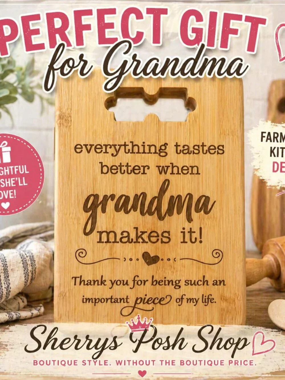 Grandma Cutting Board Gift Farmhouse Kitchen Decor Bamboo Engraved 11